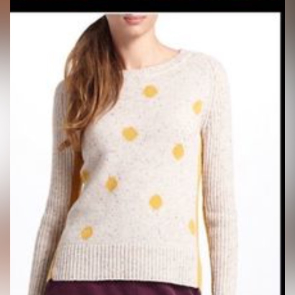 Anthropologie Yoon Crewneck Sweater Lambswool Polka Dot Cream Large